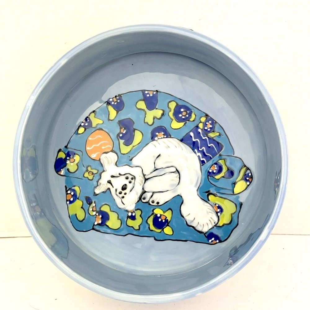 Handpainted SNOODLES Cat & Dog 7 1/2"‎ Bowl Dish